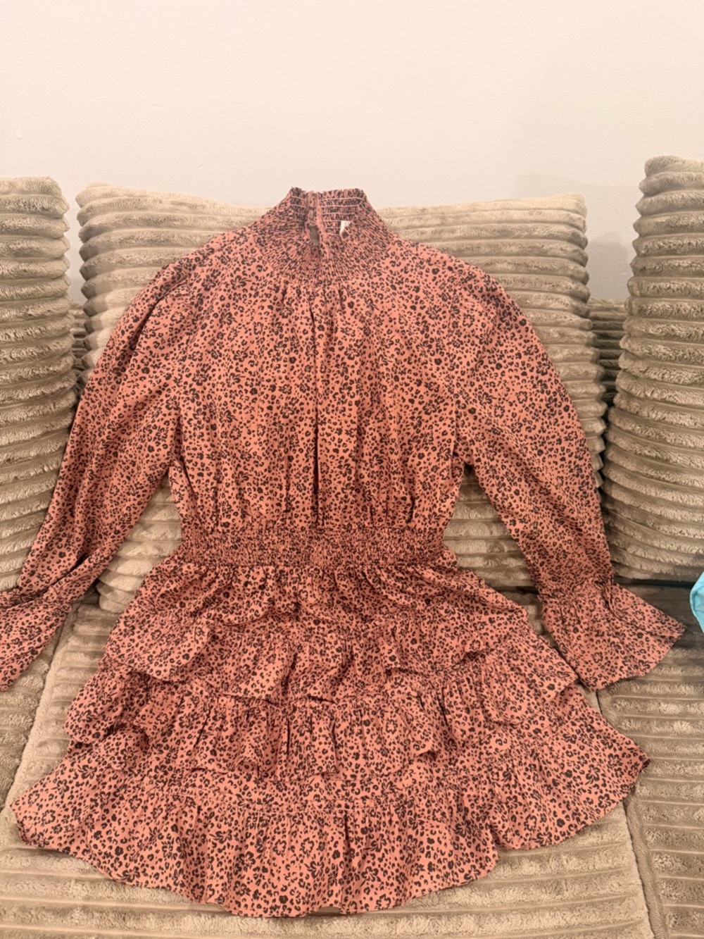 Rust Pink Leopard Print Ruffle Mini Dress